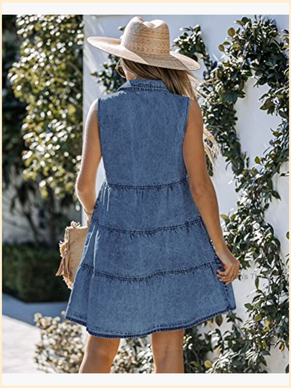 Sleeveless Babydoll Button Down Denim Dress - A-Line with Collar - Picture 3 of 7